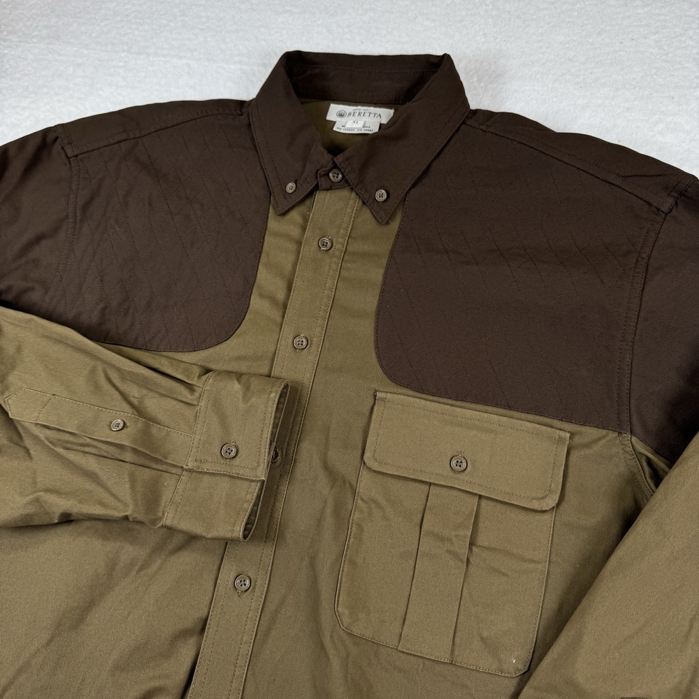 Beretta Shirt Mens Size XL Green Colorblock Quilted Long Sleeve Button Up